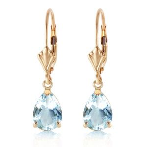 14K. SOLID GOLD LEVERBACK EARRING WITH AQUAMARINES (Yellow Gold)